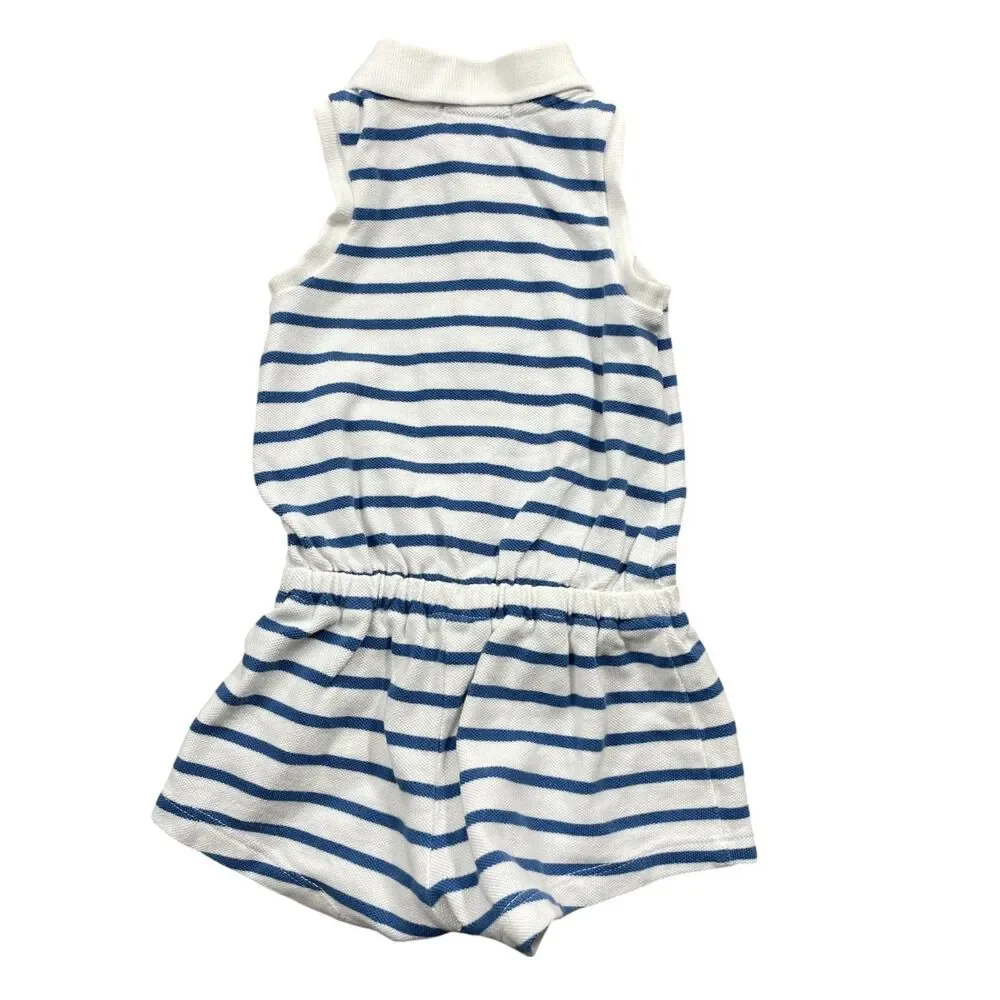 Ralph Lauren Infants 6‎ Month Romper Blue White Strip Embroidered Flowers